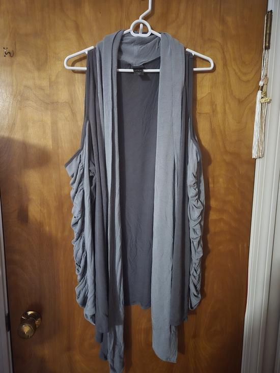 Her Universe Sweaters - Lightweight Gray Sleeveless Drape Cardigan